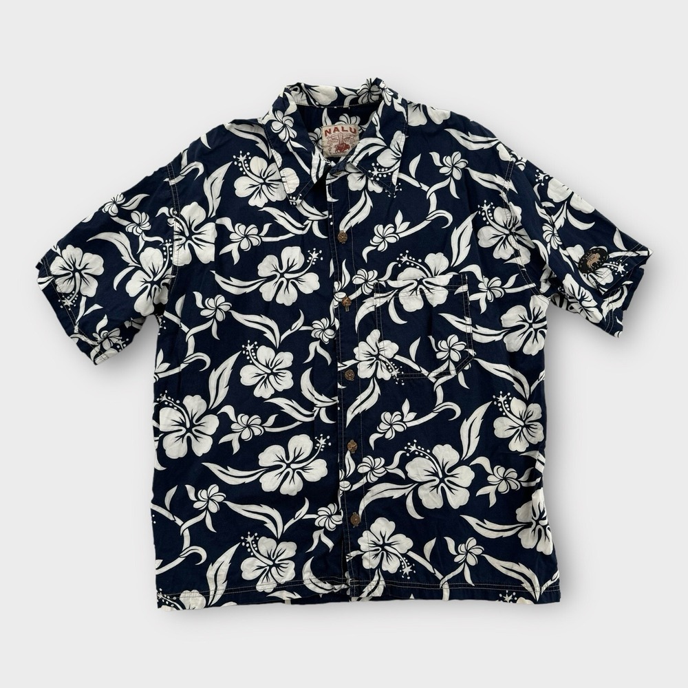 Vintage NALU‎ Hawaiian Shirt Mens Large Bullhead Hawaii Extra Large Embroidered